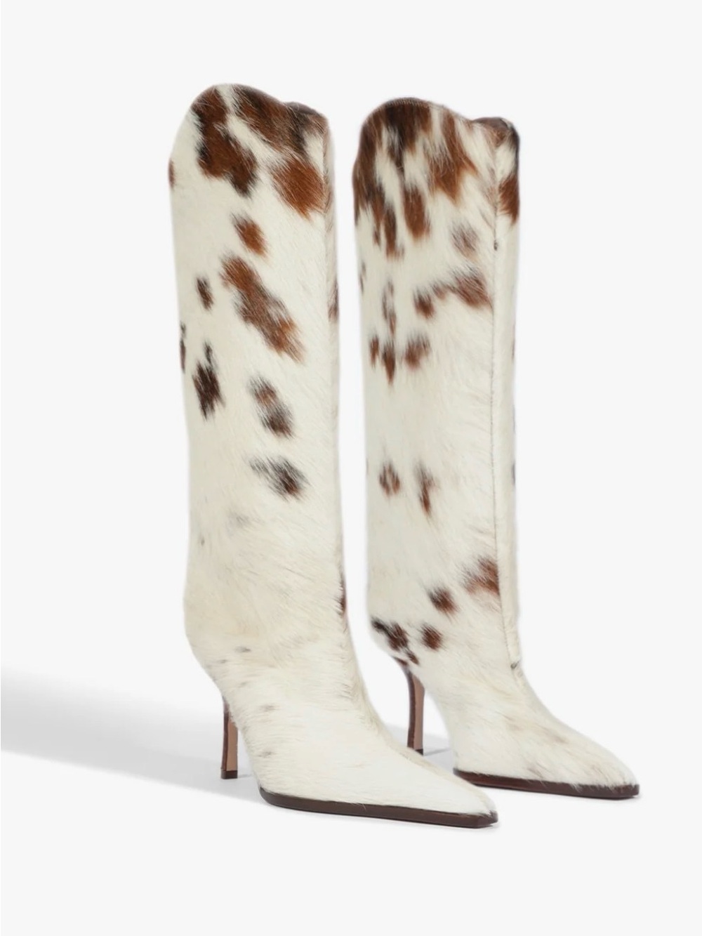 SCHUTZ Spotted Haircalf Knee-High Stiletto Boots - White & Brown